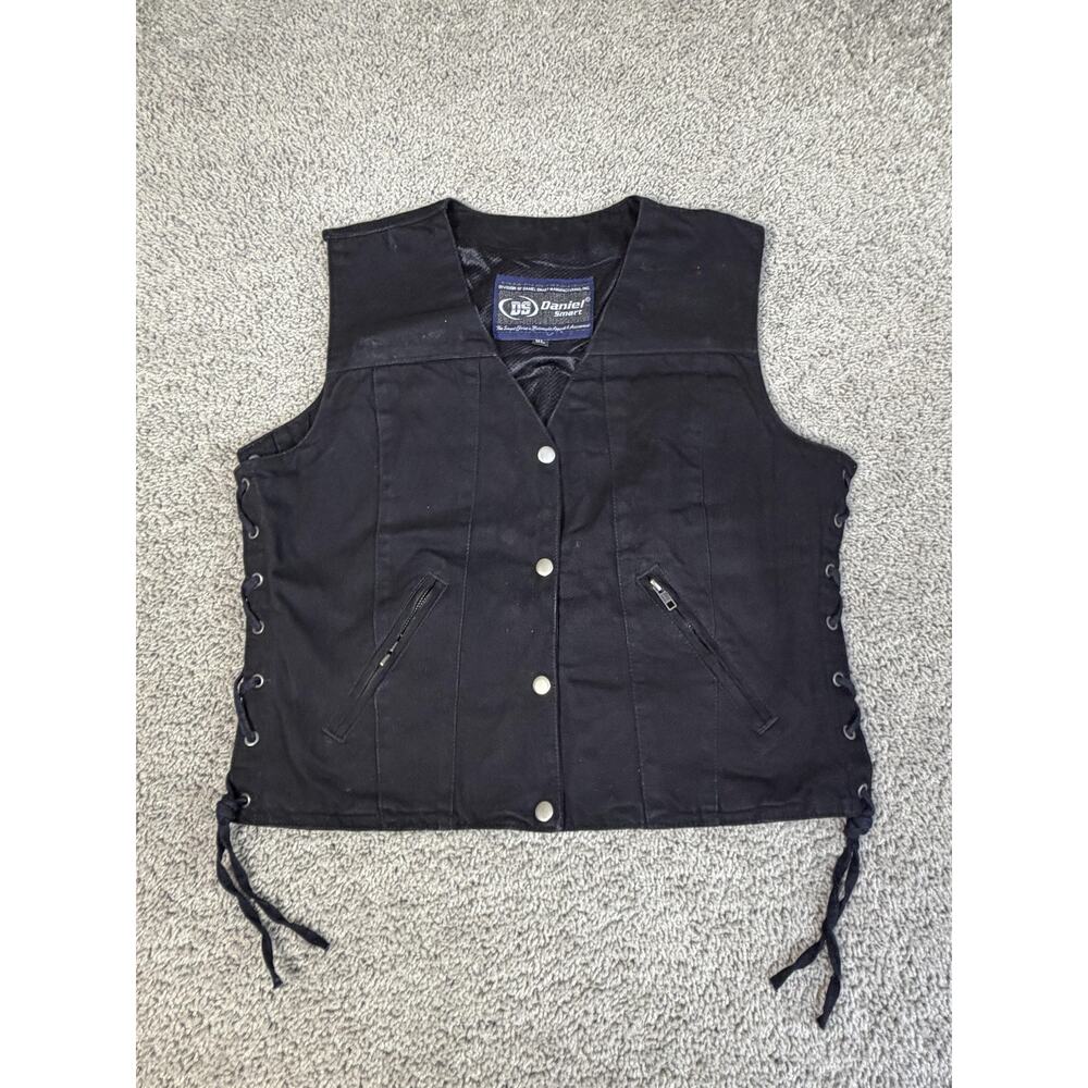 Daniel Smart Vest Womens XL Black Biker Denim Concealed Carry Lined Pockets